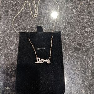 ADORNIA WHITE RHODIUM PLATED SWAROVSKI CRYSTAL CURSIVE LOVE NECKLACE NEW IN BOX